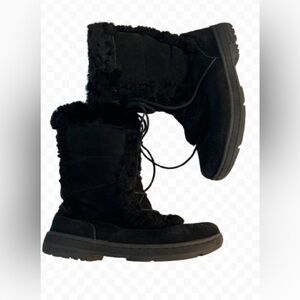 Bearpaw Black Suede Lace Up Alyssa Suede & Sheepskin Wool Boots Size 9
